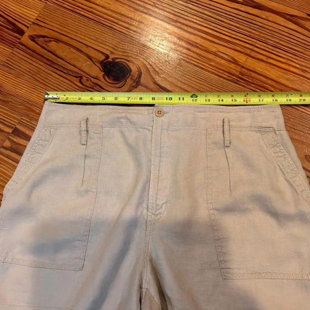 Ralph Lauren Womens Utility Shorts 14 100% Linen Khaki High Rise Beach READ